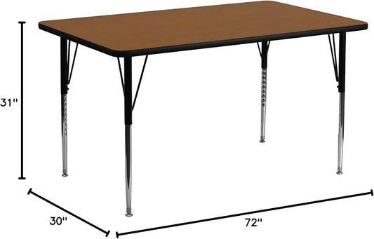 Flash Furniture Wren 30"W x 72"L Rectangular Oak HP Laminate Activity Table - Standard Height Adjustable Legs