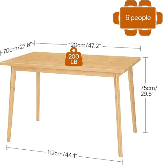 HOOBRO Dining Table, Bamboo Dining Room Table for 4-6, 47.2" Rectangle Kitchen Table, Easy to Assemble, for Dining Room, Living Room, Office, Kitchen, Apartment, Natural YL120CZ01