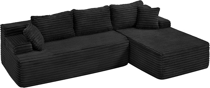Hobestluk Boneless Couch Modular Sectional Sofa L-Shape Oversized Chaise | 108" Right Facing Chaise Charcoal,Memory Foam,Removable Cover,Non-slip Bottom,No Assemble Required,Living Room Furniture