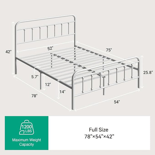 Novilla Metal Full Size Bed Frame - Modern Minimalist Victorian Style with Headboard/Footboard, Heavy-Duty Steel Slats/Underbed Storage/No Box Spring Needed/Easy Assembly/Noise Free/White