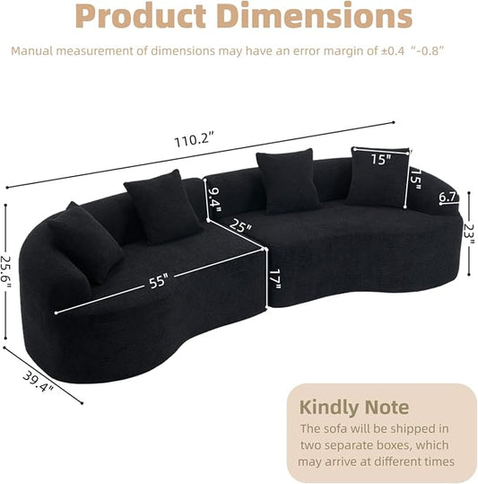 110.2" Curved Sectional Sofa,Luxury Wood Grain Chenille Fabric, Oversized Sectional Sofa,Compression Curved Couch for Living Room,No Assembly Needed(Black, 110.2 Inch)