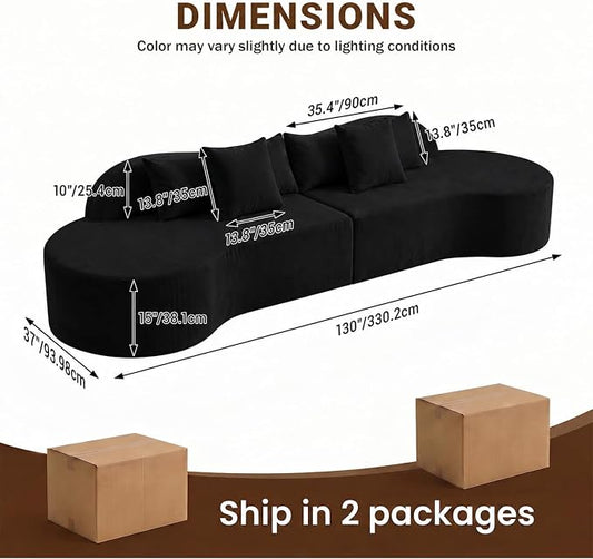 Oversized Modern Curved Cloud Couch Sectional, Boneless Compression Sofa, Modular Sectional Couches, High Density Foam Deep seat Couch with Pillows, Corduroy Sofa for Living Room Office