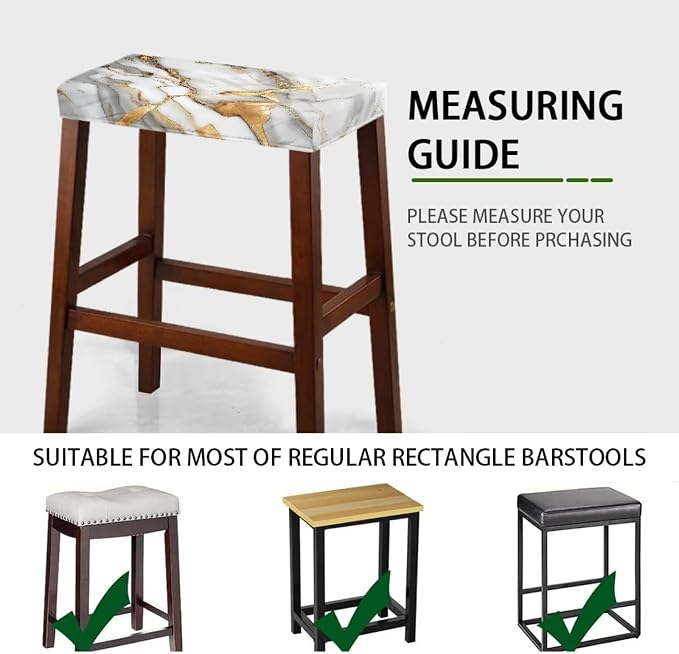 Marble Print Bar Stool Covers Rectangle Set of 2 Stretch Barstool Seat Covers Bar Stool Chair Covers Rectangle Removable Bar Stool Seat Covers Bench Covers Slipcover Vanity Chair Cover
