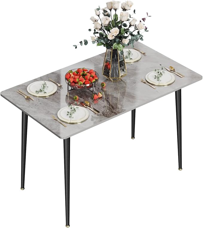 Wisfor Sintered Stone Dining Table: 47.2x27.5 Inch Grey Kitchen Table with Metal Legs - 6-Seat Breakfast Table for Dining Room, Restaurant (No Chairs)