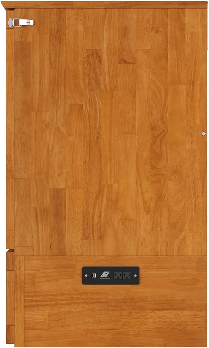 AFI Hamilton Queen Murphy Bed Chest with Mattress, Storage, and Built-in Charger in Light Toffee