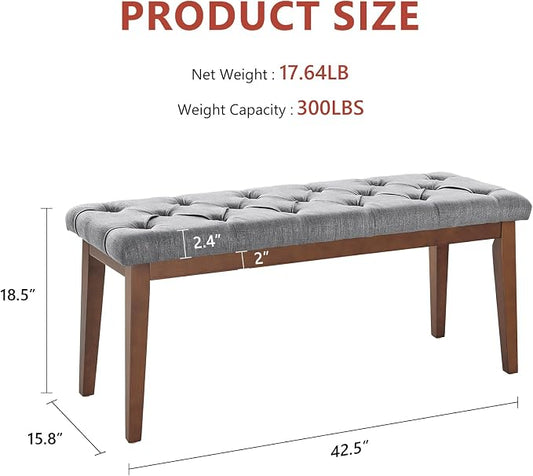 kinmars Upholstered Bench for Bedroom End of Bed,42.5-inch Entryway Bench for Living Room,Dining Bench with Padded Seat and Solid Wood Leg for Kitchen Bedroom,Indoor and Hallway