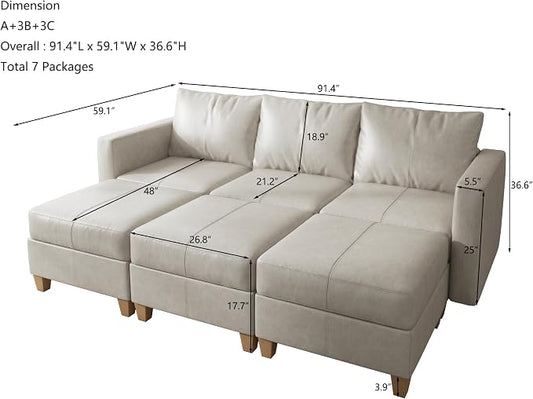 EASE MOOSE Modular Sectional Sleeper Sofa with Storage,Faux Leather sectional Modular Sleeper Sofa Couch