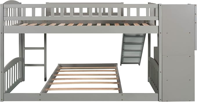 Ball & Cast Twin Over Twin Size Bunk Bed with Two Drawers and Slide,Wood Bunkbed w/Full-Length Guardrails & Storage Ladder,Space Saving,Slat Support,Bedframe for Child's Bedroom,Gray