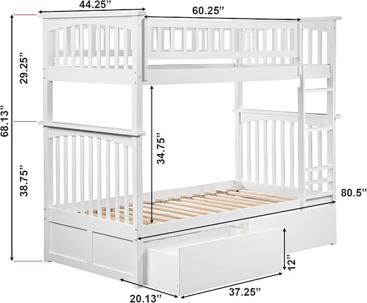 AFI, Columbia Twin Over Twin Ladder Bunk Bed with Storage Drawers, White