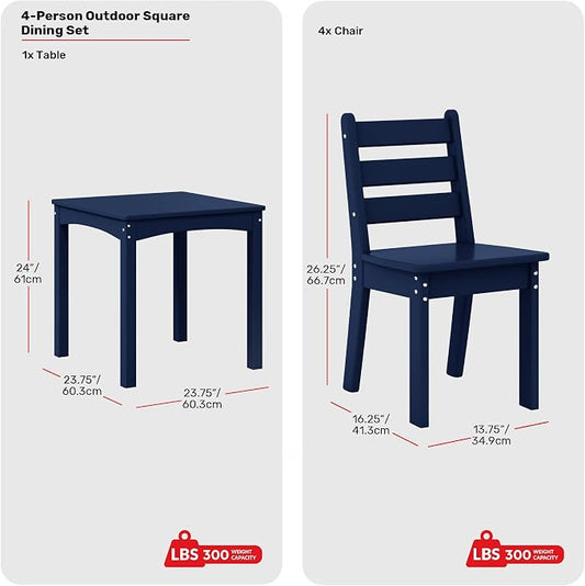 Costaelm Kids Table and 4 Chair Set, Activity Table Chair Set, Toddler Game, Playroom Furniture, Picnic Table Chairs, 5 Piece Dining Table Set, Navy Blue