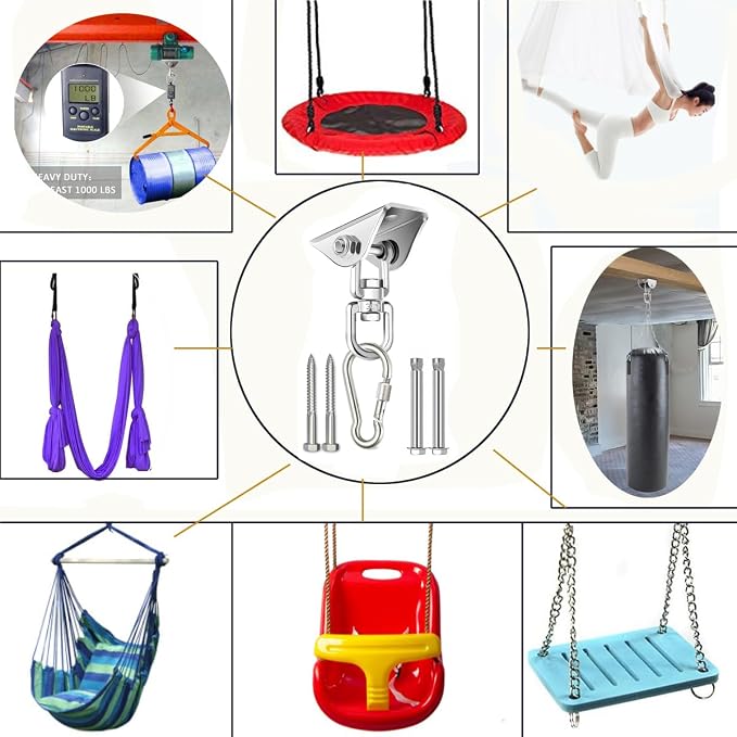 Arlai Hanging Chair Hardware Hanging Kit - Heavy Duty 360° Rotate Ultra Durable Hooks for Swing, Yoga, Playground, Gym, Punching Bag Hanger, 1000 lb Capacity