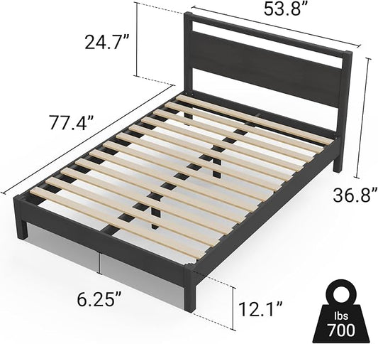 LIFEMENT Signature Wood Platform Bed Frame with Headboard, Essential, Noise Free, Under Bed Storage, No Box Spring Needed, Easy Assembly (Black, Full)