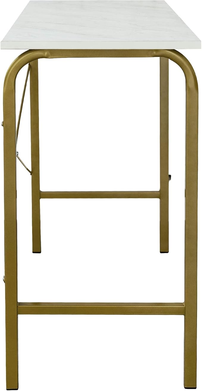 Versanora Teamson Home's Faux White Marble Top Compact Modern Desk with Brass-Finished Arched Legs and Sleek, Contemporary Silhouette