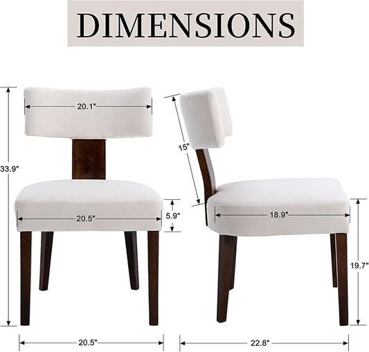 RIVOVA Set of 2 Modern Dining Chairs, Farmhouse Velvet Upholstered Dining Room Chairs Kitchen Chairs Side Armless Chairs with Curved Backrest Wood Legs, Cream
