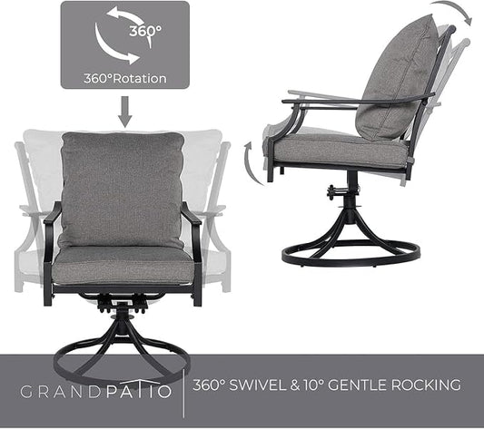 Grand patio Dining Chairs Set of 4,Outdoor Swivel Patio Dining Chairs Set of 4,Swivel Rocker Dining Chairs,Outdoor Dining Chairs with Grey Cushions, Patio Chairs for Outside, Garden Lawn Porch
