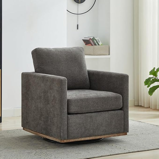 Swivel Accent Chair Set of 2, 360 Degree Square Swivel Barrel Chair for Living Room, Mid Century Modern Upholstered Accent Chair,Comfy Barrel Armchairs for Bedroom,Chenille, Charcoal Black