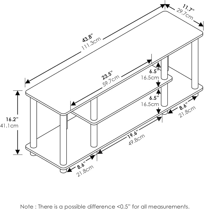 Furinno Turn-N-Tube No Tools 3D 3-Tier Entertainment Stand up to 50 inch TV, Amber Pine/Black