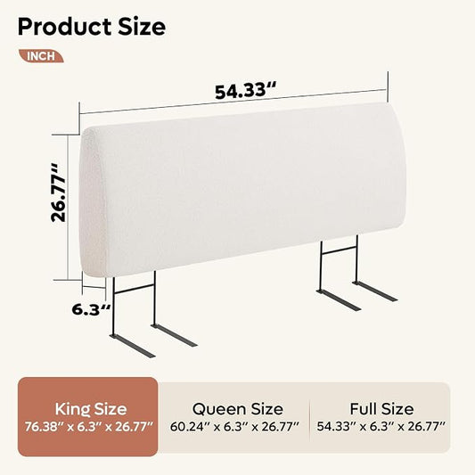 4.7" Upholstered Headboard for King Size Bed, Height Adjustable and Ergonomic Headboard, Easy Assemble, Sturdy and Durable, Teddy Velvet, Beige