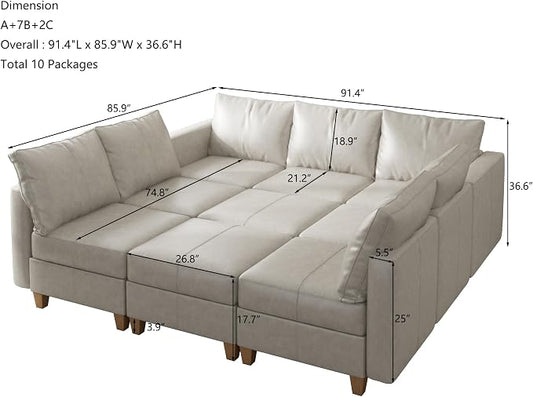 EASE MOOSE Modular Sleeper Sofa Sectional Couch with Storage, Faux Leather Modular Sofa Bed Sectional Sofa for Living Room Beach White