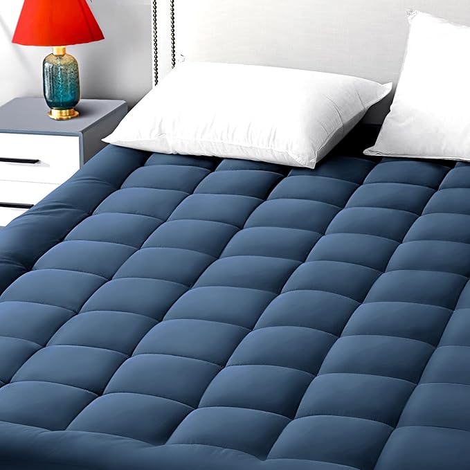 EASELAND Twin XL Mattress Pad Pillow Top Mattress Cover Quilted Fitted Mattress Protector Extra Long 8-21" Deep Pocket Cooling Mattress Topper (39x80 Inches, Dark Blue)