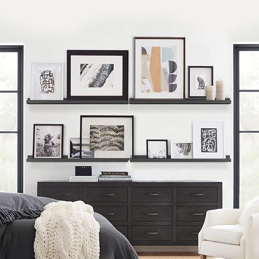Forbena Black Picture Ledge Shelf 4-Pack, 36 Inch Floating Shelves for Wall with Lip Edge, Extra Long Wood Hanging Wall Shelf for Living Room Bedroom Office Classroom Library Books Photo Frames Decor
