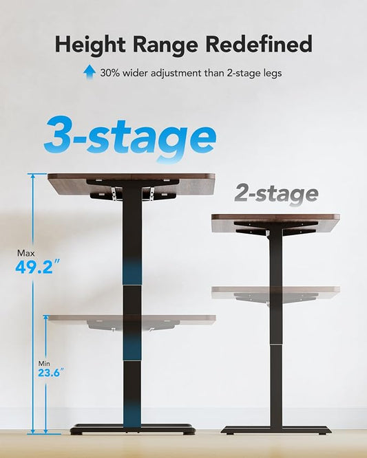 HUANUO Standing Desk Frame with 220lbs Powerful Brushless Motor, Double Crossbeam Structure, Thick Adjustable Desk Legs, for Max 35.4″ x 86.6″ Desktop, for Home Office, Black Frame Only