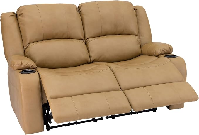 RecPro Charles 58" Powered Double RV Wall Hugger Recliner Sofa RV Loveseat with Upgraded 2023 Fabric (Toffee)