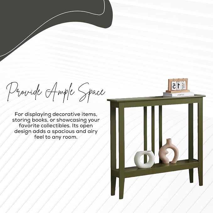 Kings Brand Narrow Console Table w/Storage Shelf, Sofa Entryway, Avocado | Narrow Console Table with Storage Shelf – Slim Design Fits Entryways, Hallways, Behind Sofas, Shelf Décor, Books, Essentials