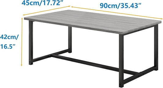 35.4" Rectangular Coffee Table for Living Room, Modern Industrial Style Coffee Table Center Table with Metal Frame for Small Space, Apartment, Office, Easy Assembly, Grey