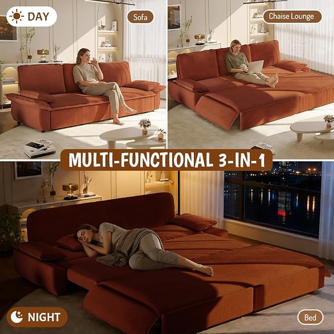 ERYE King Foldable Sleeper Sofa,Oversized 3-in-1 Convertible Pull Out Sleeper Sofabed W/Pillow Armrests,3 Seat Couch Space Saving Sleeper Sofa Bed for Living Room Bedroom