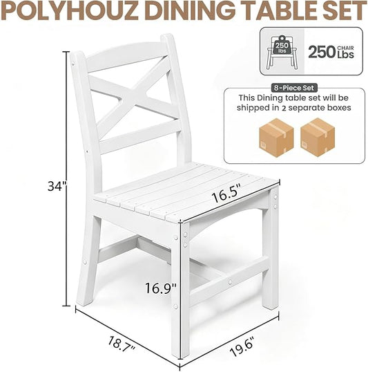 Outdoor Armless Dining Chairs Set of 8,HDPE Patio Chairs with Wide Seat,All-Weather HDPE Patio Armless Chairs for Porch, Backyard, Deck, White, Table not Included