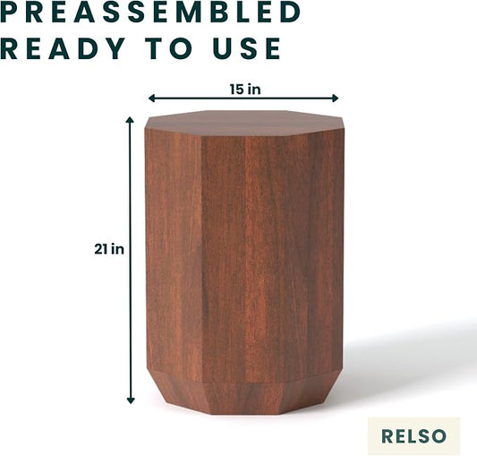 Relso Octavian Geometric End Table - Solid Mango Wood, Walnut Finish, Boho Design, Modern Farmhouse Style, Compact Coffee Table, Nightstand for Bedroom, Living Room, Reading Area (Octavian Brown)