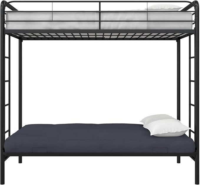 DHP Twin-Over-Futon Convertible Couch and Bed with Metal Frame, Ladder and Guardrails - Black