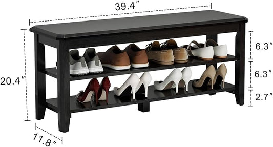 AQIMUELE Wood Shoe Rack Bench for Entryway, 2 Tier Shoe Rack for Front Door Entrance, Shoe Bench with Shoe Storage for Entryway, Bedroom, 39.4"