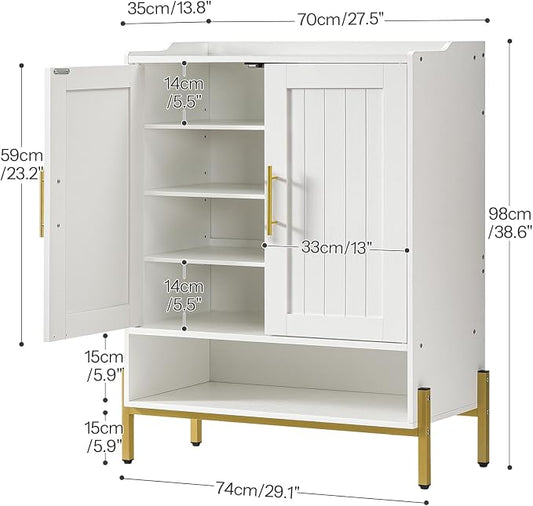 HOOBRO Shoe Cabinet, 5-Tier Shoe Storage Organizer with Doors, Wooden Shoe Cabinet Storage for Entryway, Freestanding Shoe Rack Cabinet with 3 Adjustable Shelves for Hallway, Gold and White DW41SC01