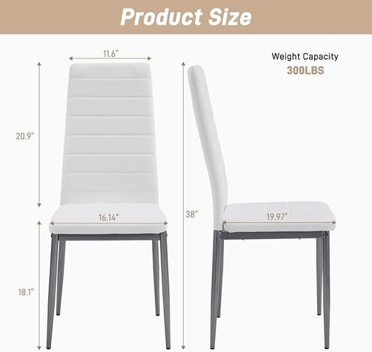 Karl home White Dining Chairs Set of 4, PU Leather & High Back | Kitchen chairs with padded seats & foot cap protection for dining kitchen living room,300lbs capacity,space-saving