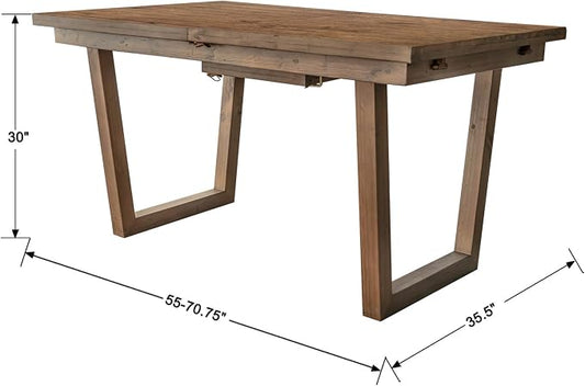 55-70.5" Extendable Dining Table Pine Expandable Dining Room Table for 4 6 8 People Large Rectangle Table Space Saving for Dining Room Living Room Home Office,Walnut