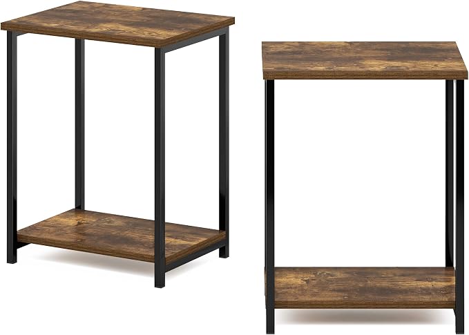 Furinno Simplistic Metal Frame End Table, 2-Pack, Amber Pine