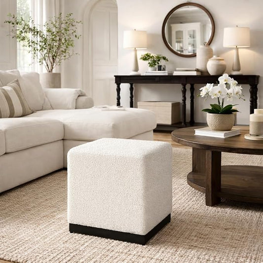 HomePop 16" Cube Ottoman - Cream Boucle