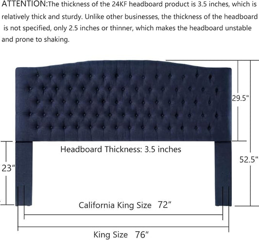 24KF Upholstered Tufted Button Linen Fabric Headboard,Comfortable Fashional Headboard King/CA King Size,Navy Blue