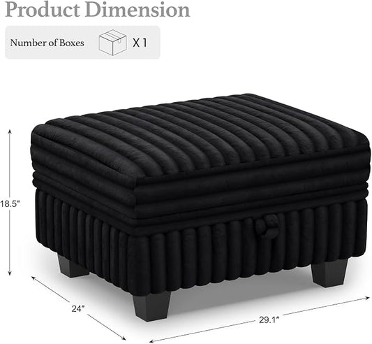 Belffin Corduroy Fabric Ottoman with Storage Ottoman for Modular Sectional Couch Black Couch