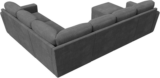 HONBAY Modular Sectional Couch with Pull Out Bed, Corduroy Sleeper Sofa with Storage Ottoman, U Shaped Sectional Couches for Living Room, Dark Grey