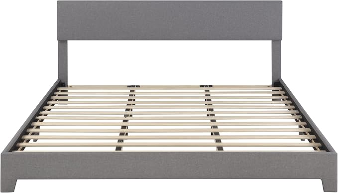 SHA CERLIN Linen Upholstered King Size Bed Frame with Headboard, Light Gray | Adjustable Low-Profile Platform Bed, Minimalist Design, Stable Mattress Foundation, Strong Back-Support, No Box Spring Needed