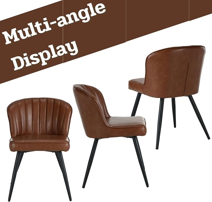 ROCITY Brown Leather Dining Chairs Set of 6 Upholstered Dining Room Chairs with Back Mid Century Modern Accent Chairs Armless Side Chairs for Kitchen/Dining Room/Living Room