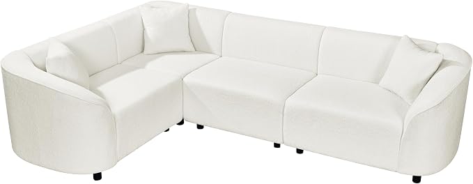 Merax 104" L-Shaped Curved Sofa, Comfy Upholstered Sectional Couch with Extra Deep Seats, Boucle Sofa for Living Room Apartment Office, Beige
