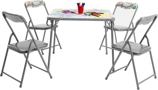 Flash Furniture Mindy Kids 5-Piece Folding Square Table and Chairs Set for Daycare and Classrooms, Children's Activity Table and Chairs Set, Printed
