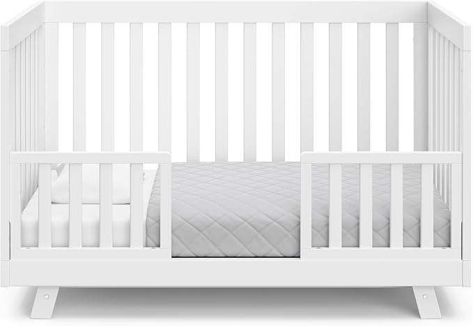 Storkcraft Beckett 3-in-1 Convertible Crib – GREENGUARD Gold Certified, Fits Standard Crib Mattress, Converts to Toddler Bed and Daybed, 4 Mattress Heights, Grow-with-Me Design (White)