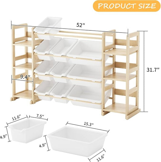 EXPERLAM Extra Large Toy Storage - Toy Storage Organizer, Wooden Toy Organizer with 6 Side Shelves and 12 Bins, 3-in-1 Bookshelf for Kids Rooms, Playroom, Nursery, Multi Color