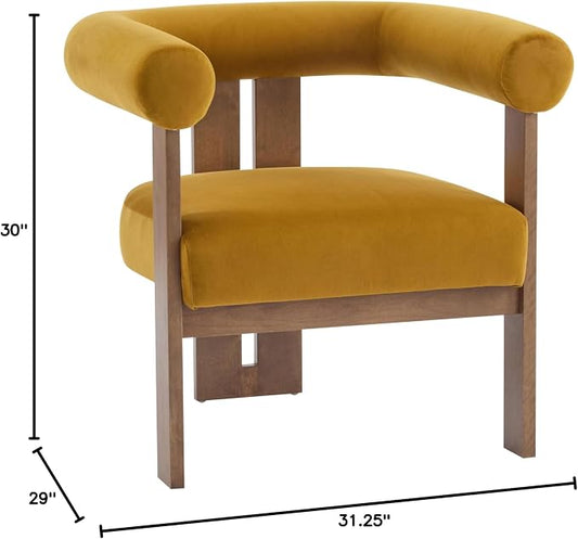 Christopher Knight Home Linton Modern Velvet Upholstered Accent Chair, Living Room Solid Wood Lounge Chair, Bedroom Soft Cushion Comfy Reading Chair, Home Office Sofa Armchair, Mustard Yellow+Brown