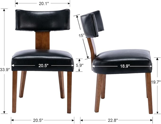 RIVOVA Mid Century Modern Dining Chairs Set of 6 PU Leather Upholstered Side Chairs, Modern Kitchen Armless Parson Chairs Solid Wood Dining Chairs, Black